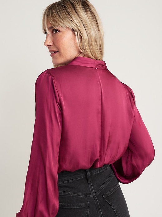 Image number 2 showing, Cross-Front Satin Long-Sleeve Blouse for Women