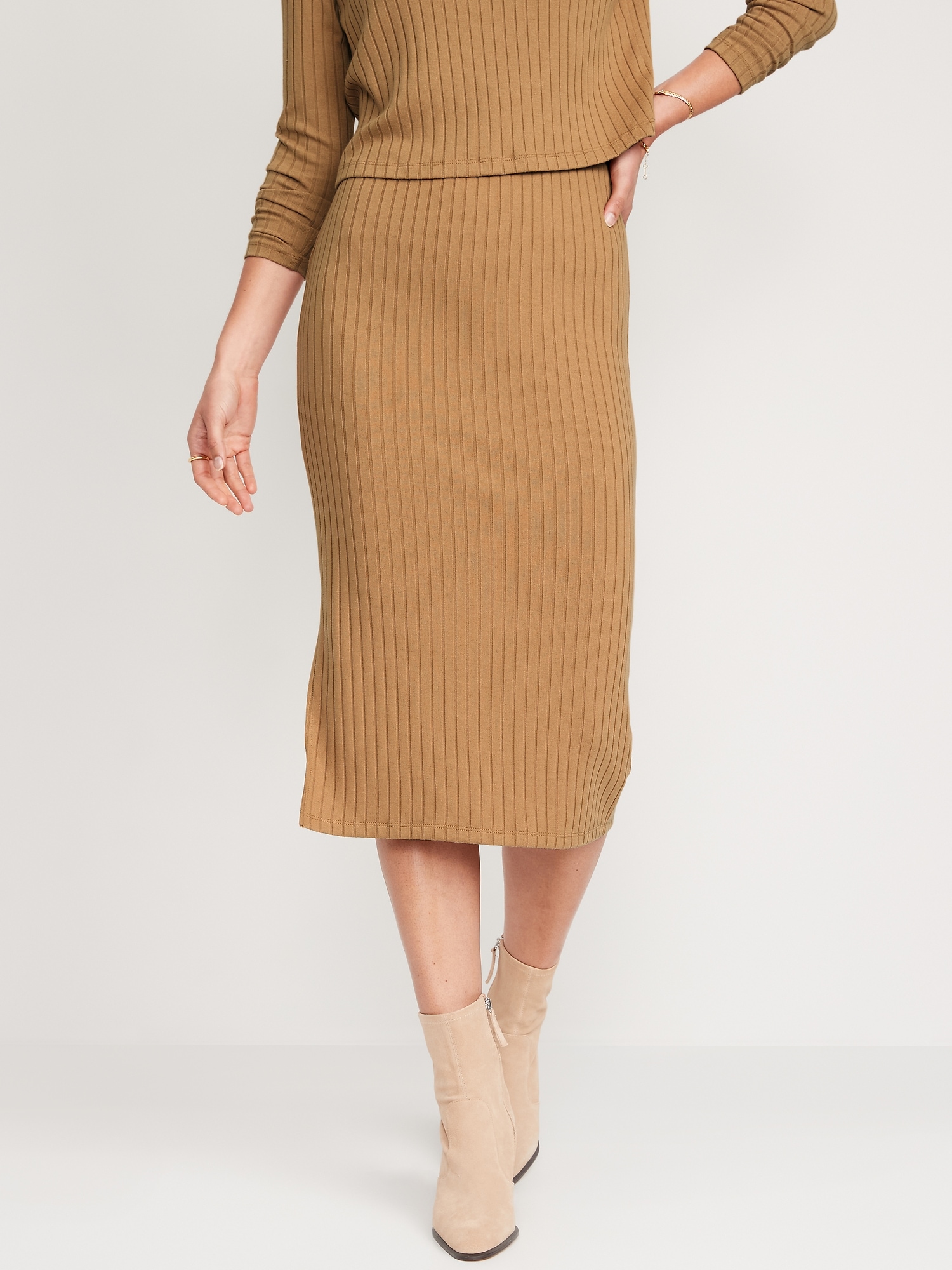 Fitted Rib-Knit Midi Skirt for Women