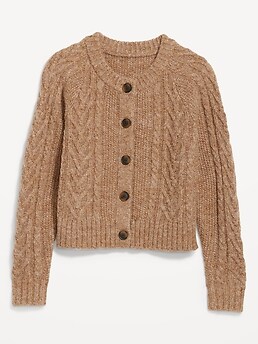 Heathered Cable-Knit Cardigan Sweater for Women