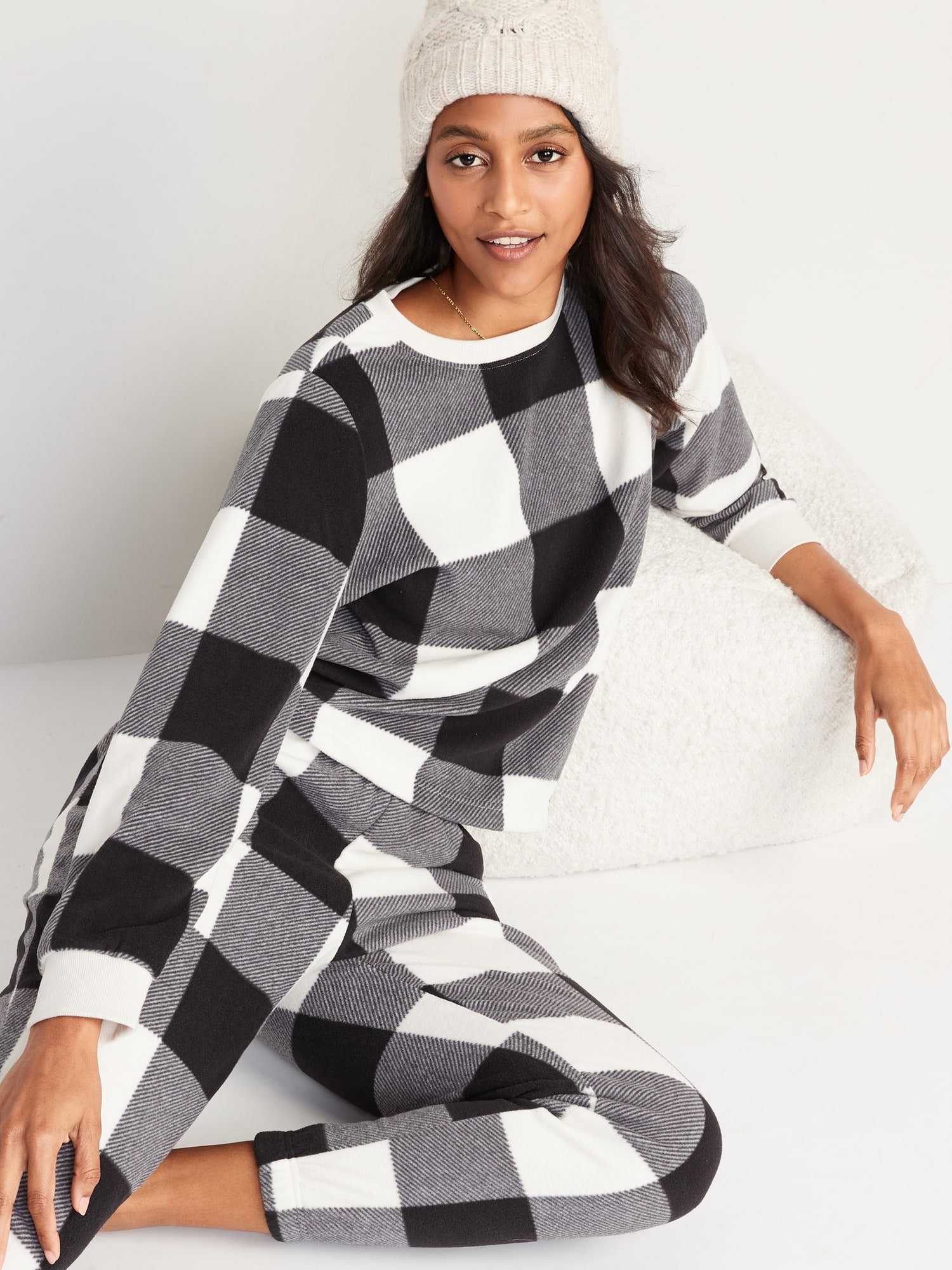 Plaid Grid Softie Aesthetic Pajama Pants for Women Black L