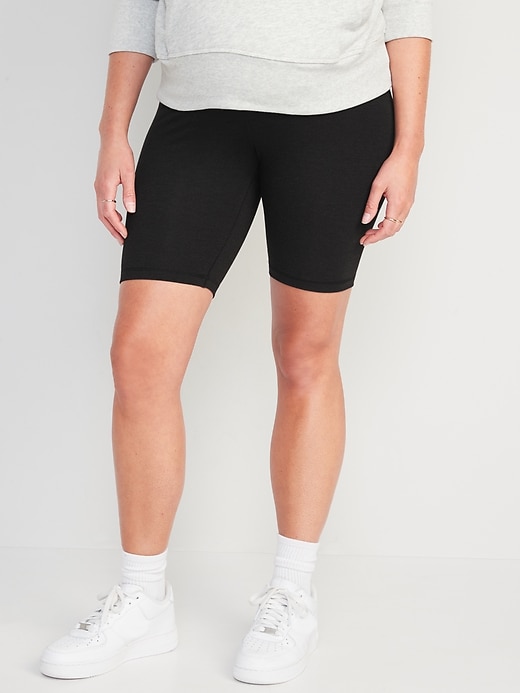 Image number 1 showing, Maternity Rollover-Waist PowerChill Biker Shorts -- 8-inch inseam