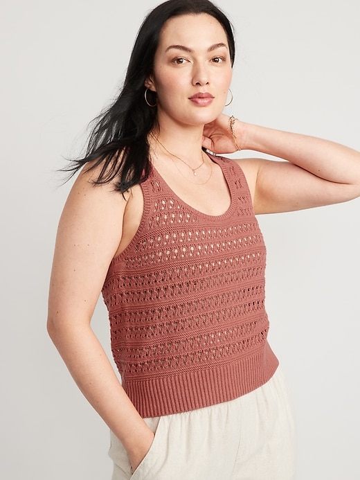 Image number 5 showing, Cropped Open-Knit Sweater Tank Top for Women