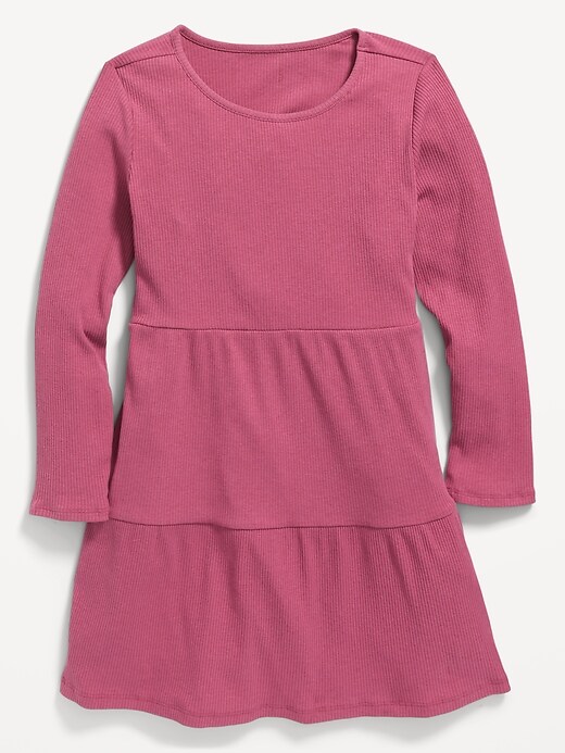 View large product image 2 of 3. Long-Sleeve Tiered Rib-Knit Swing Dress for Girls