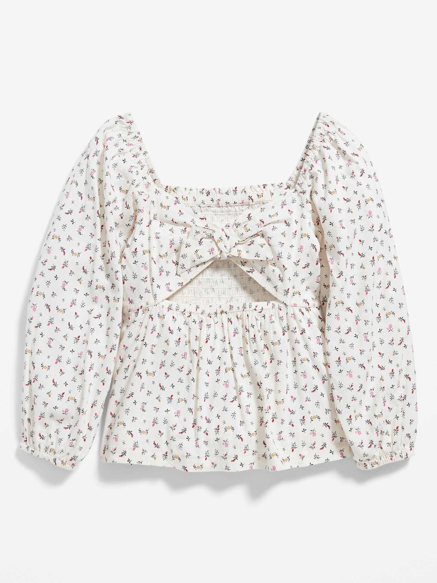 Long-Sleeve Smocked Floral-Print Cutout Bow Top for Girls | Old Navy