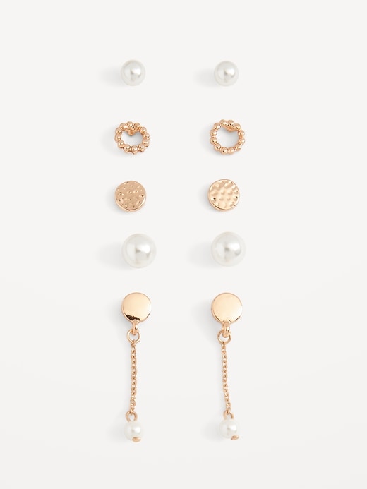 View large product image 1 of 1. Gold-Toned Stud Earrings Variety 5-Pack for Women