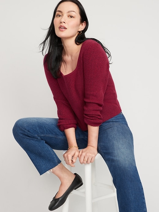 Image number 3 showing, Fitted Cropped Square-Neck Rib-Knit Sweater