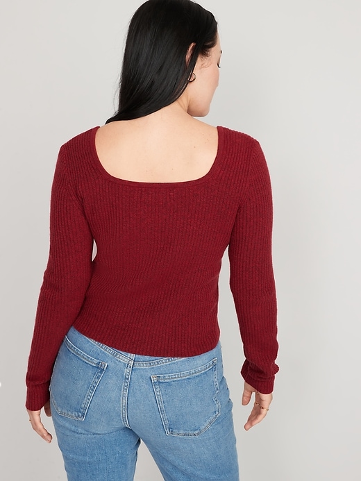 Image number 6 showing, Fitted Cropped Square-Neck Rib-Knit Sweater