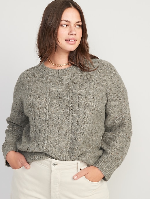 Image number 7 showing, Speckled Cable-Knit Sweater for Women