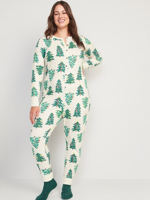 Image number 7 showing, Matching Printed Thermal-Knit One-Piece Pajamas