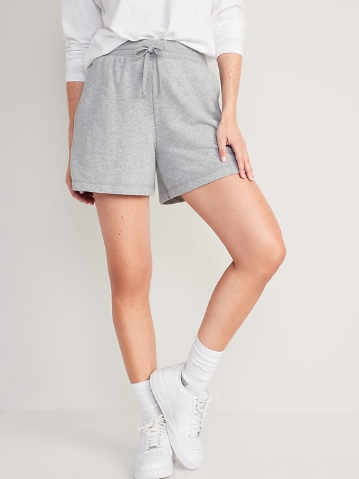 Image number 1 showing, Extra High-Waisted French-Terry Sweat Shorts for Women -- 5-inch inseam