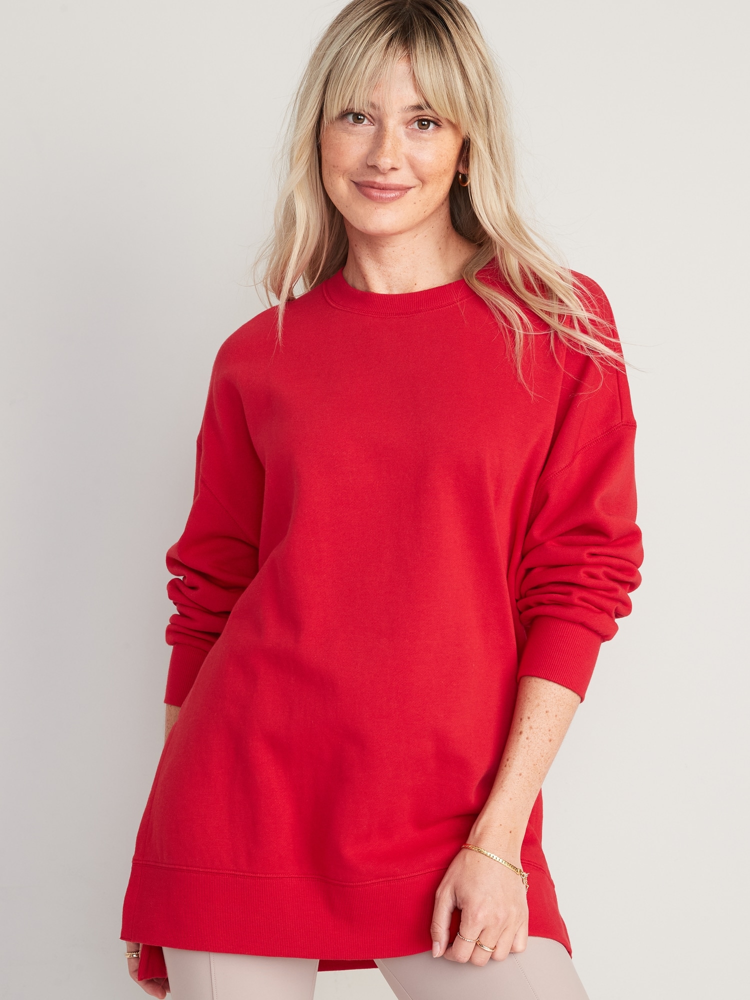 Old Navy Oversized Boyfriend Garment-Dyed Tunic Sweatshirt for Women red. 1