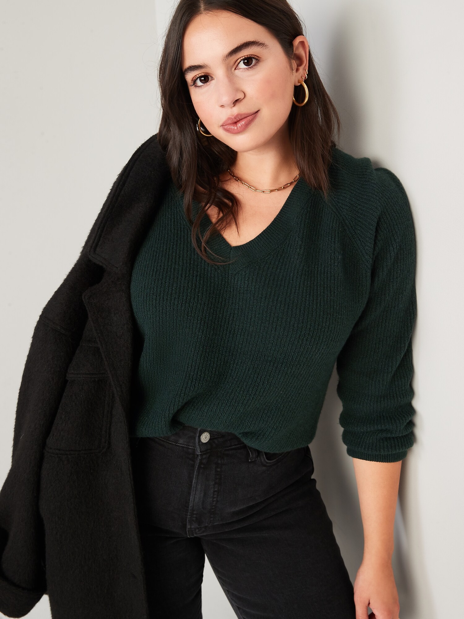 V-Neck Shaker-Stitch Cocoon Sweater | Old Navy