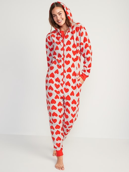 Image number 2 showing, Gender-Neutral Matching Print Microfleece One-Piece Pajamas for Adults