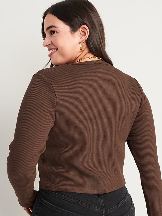Image number 6 showing, Cropped Rib-Knit Button-Down T-Shirt