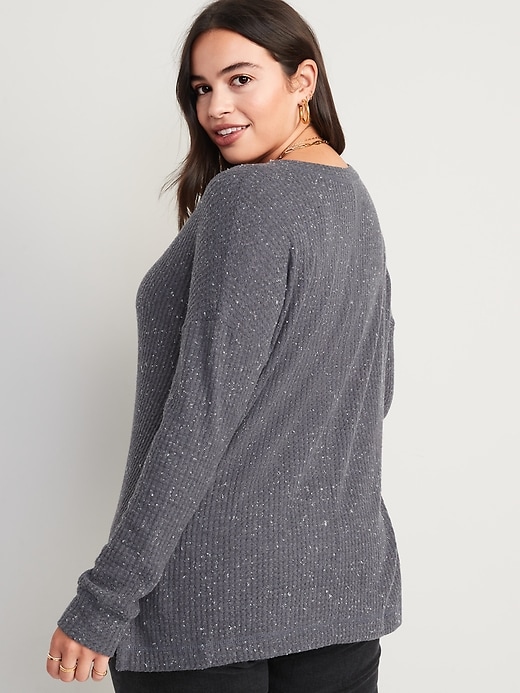 Image number 6 showing, Long-Sleeve Waffle-Knit Henley Tunic T-Shirt for Women