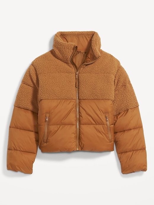 Short Sherpa-Paneled Puffer Jacket Old Navy