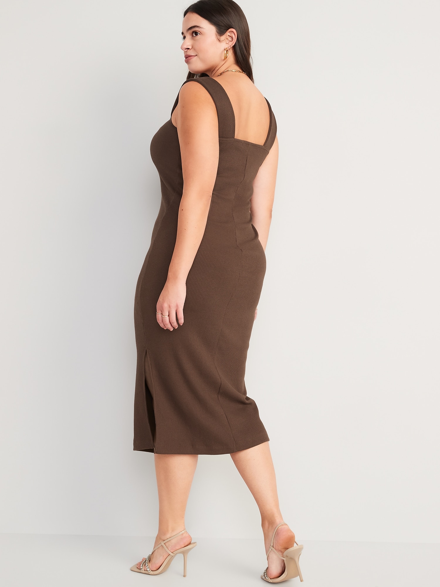 Fitted Sleeveless RibKnit Midi Dress for Women Old Navy