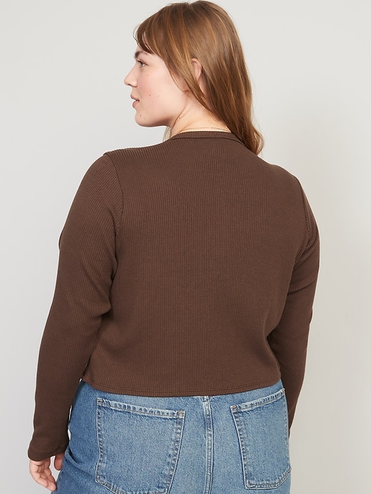 Image number 8 showing, Cropped Rib-Knit Button-Down T-Shirt