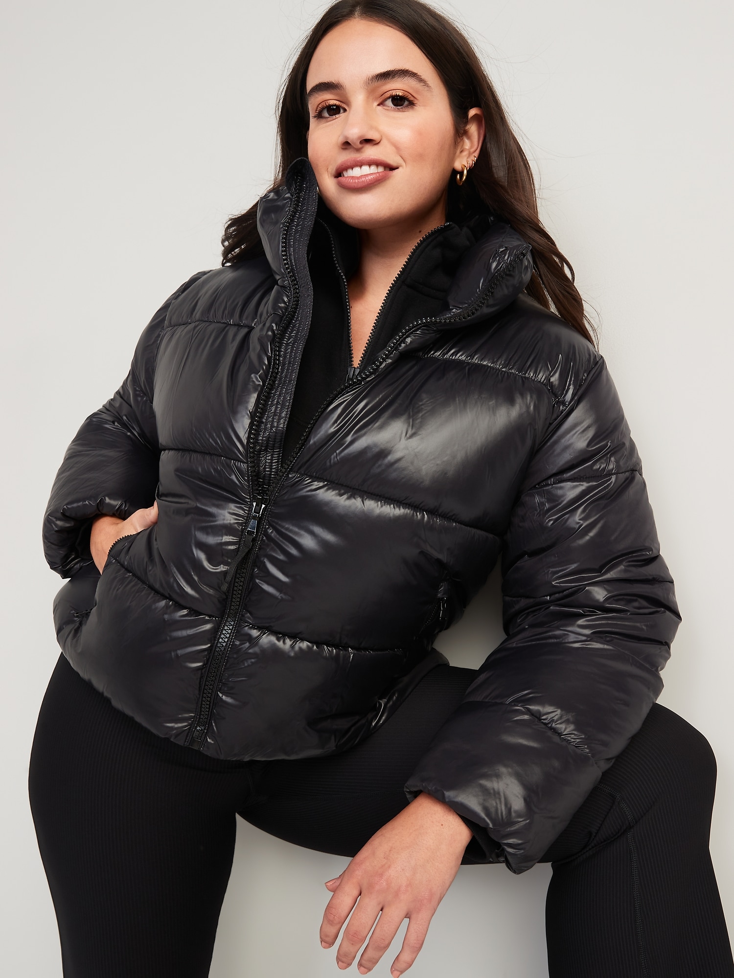 Black short puffer coat hot sale womens