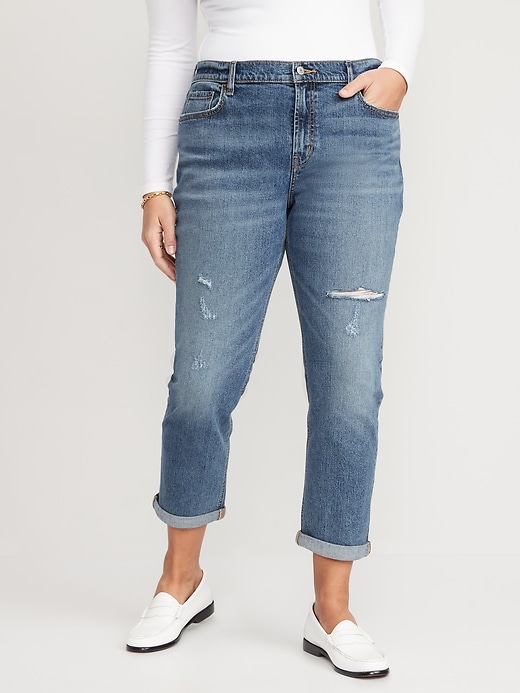 Image number 5 showing, Mid-Rise Ripped Boyfriend Jeans