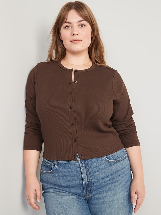 Image number 7 showing, Cropped Rib-Knit Button-Down T-Shirt