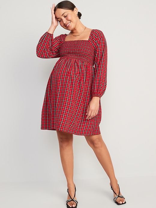 View large product image 1 of 1. Maternity Fit & Flare Long-Sleeve Square-Neck Dress