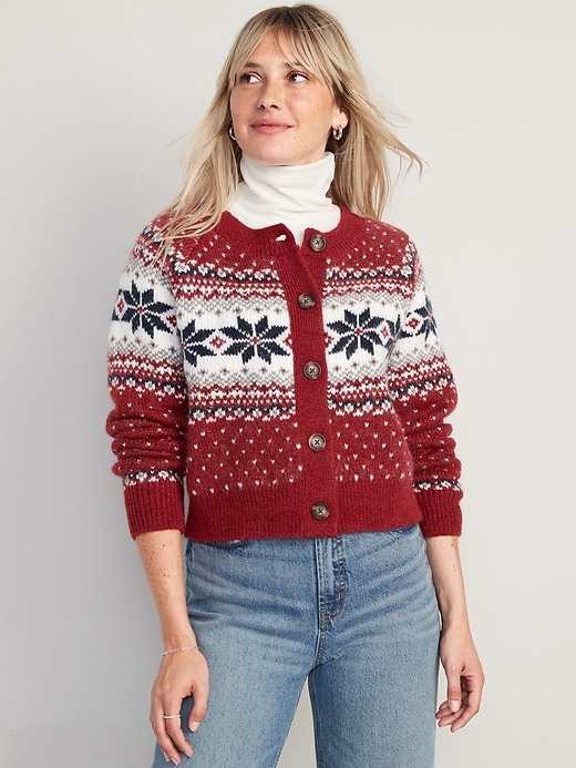 Image number 1 showing, Matching Holiday Fair Isle Cardigan Sweater for Women