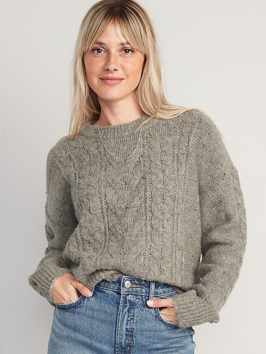 Image number 1 showing, Speckled Cable-Knit Sweater for Women