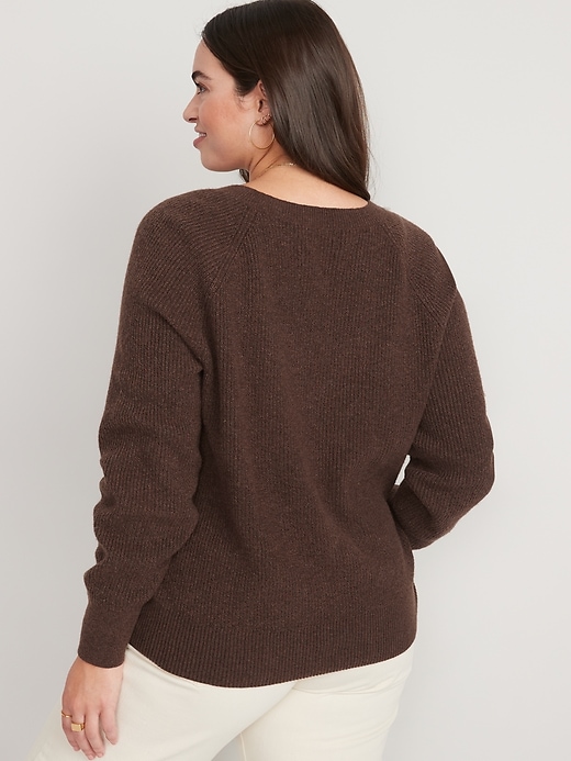 Image number 6 showing, V-Neck Mélange Shaker-Stitch Cocoon Sweater