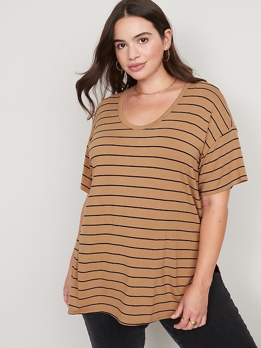 Image number 5 showing, Short-Sleeve Luxe Oversized Striped Tunic T-Shirt