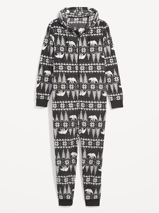 Image number 4 showing, Gender-Neutral Matching Print Microfleece One-Piece Pajamas for Adults