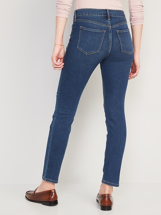Image number 2 showing, Mid-Rise Power Slim Straight Ripped Jeans for Women
