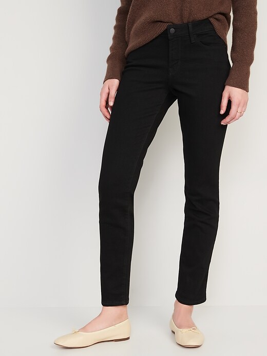 Image number 1 showing, Mid-Rise Power Slim Straight Black Jeans for Women