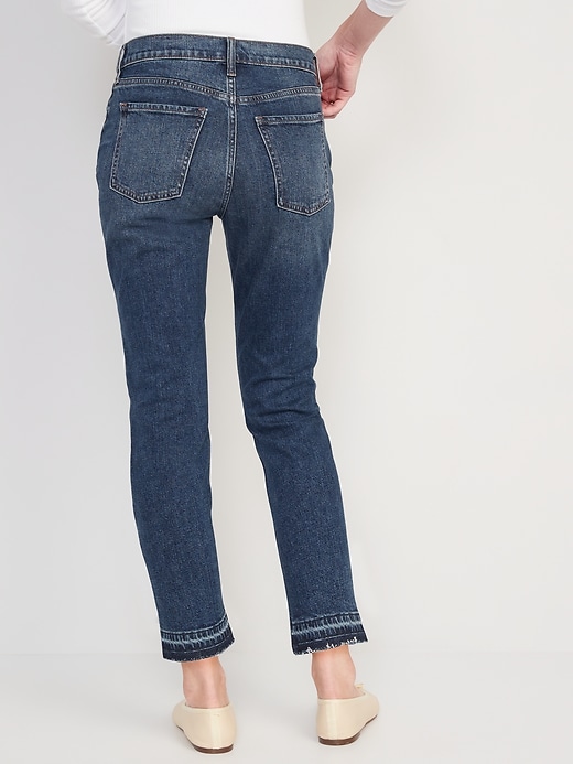Image number 2 showing, Mid-Rise Boyfriend Straight Cut-Off Jeans for Women