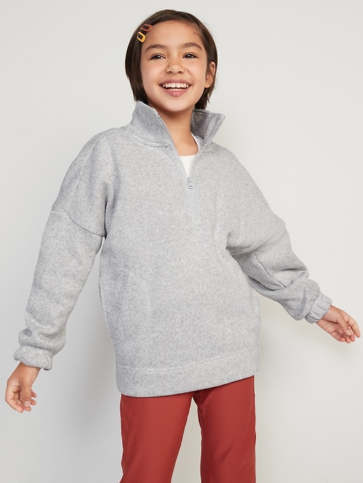 Oversized Mock-Neck Sweater-Fleece 1/2-Zip Pullover for Girls