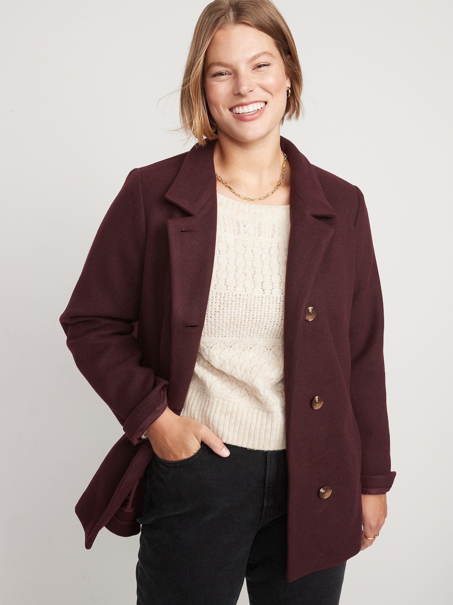 Soft-Brushed Button-Front Car Coat for Women | Old Navy