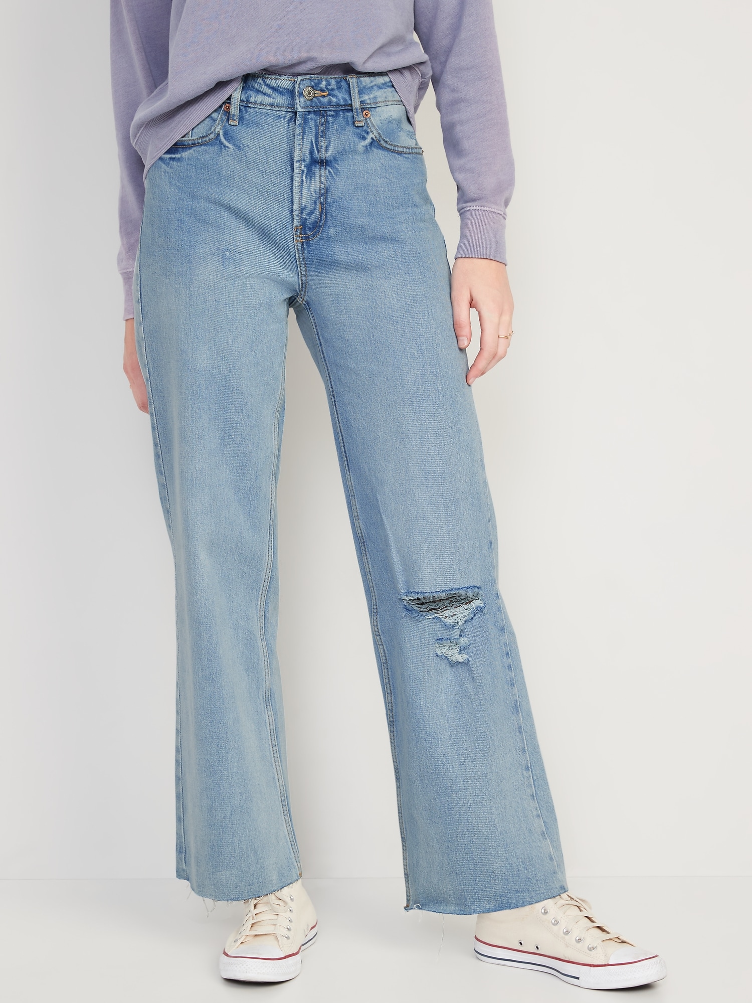 Extra High-Waisted Wide-Leg Ripped Jeans for Women