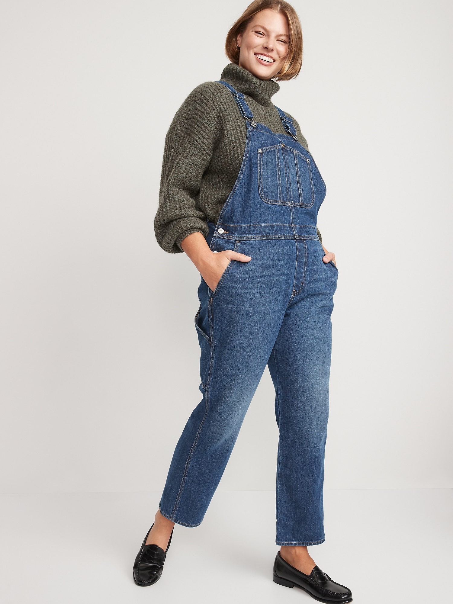 Slouchy Straight Workwear Non-Stretch Jean Overalls for Women | Old Navy
