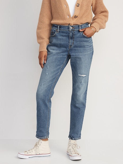Image number 1 showing, Mid-Rise Ripped Boyfriend Jeans for Women