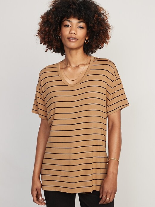 Image number 1 showing, Short-Sleeve Luxe Oversized Striped Tunic T-Shirt