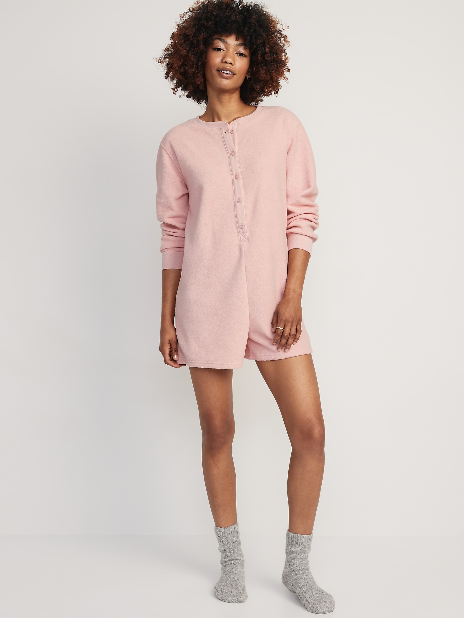 Fleece Henley Pajama Romper 3.5inch inseam Old Navy