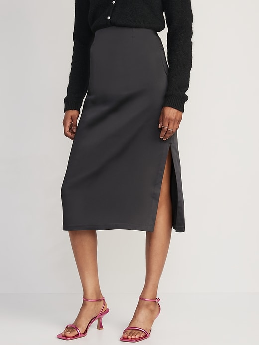 Image number 1 showing, High-Waisted Satin Maxi Skirt
