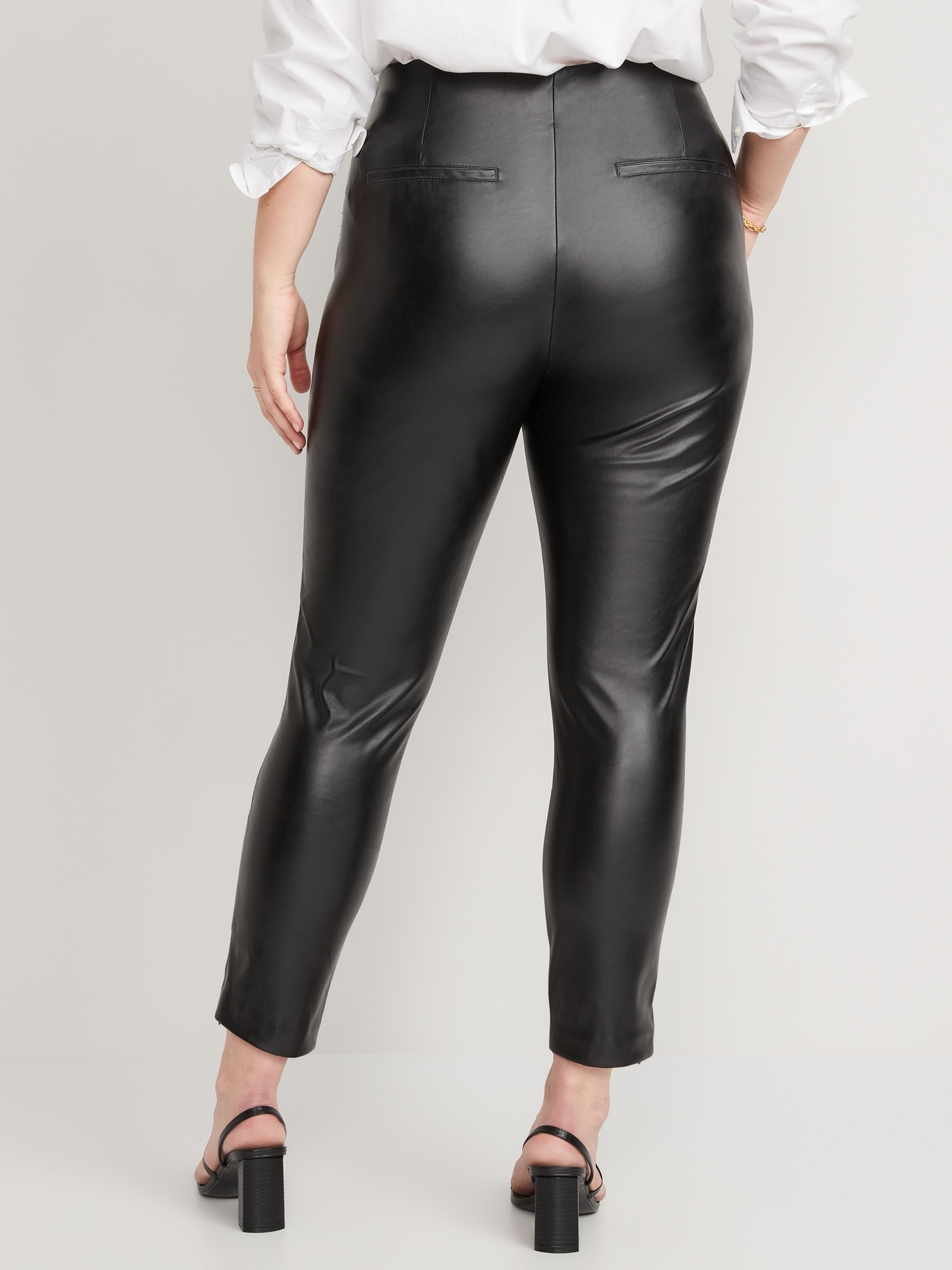 Extra High-Waisted Faux-Leather Zip Ankle Leggings for Women