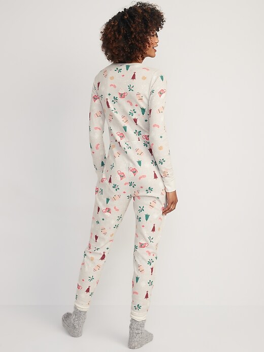 Image number 2 showing, Matching Printed Thermal-Knit One-Piece Pajamas