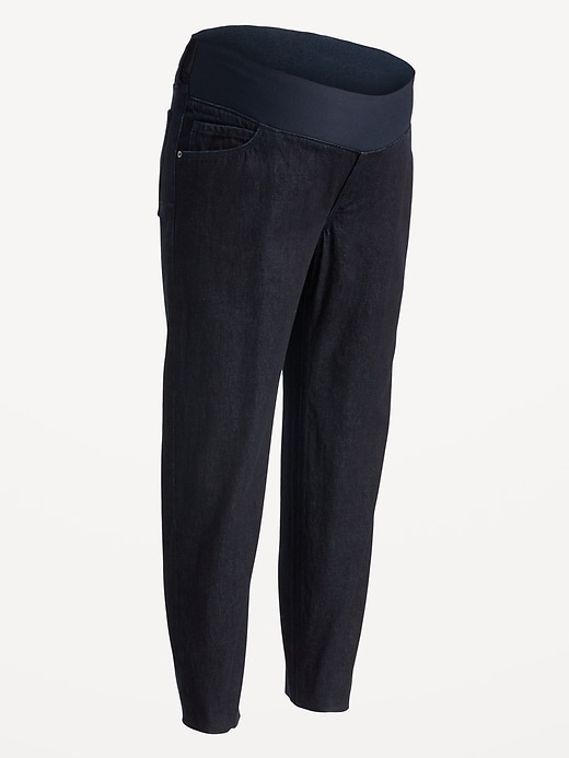 Image number 4 showing, Maternity Front Low Panel Slouchy Taper Cropped Non-Stretch Jeans
