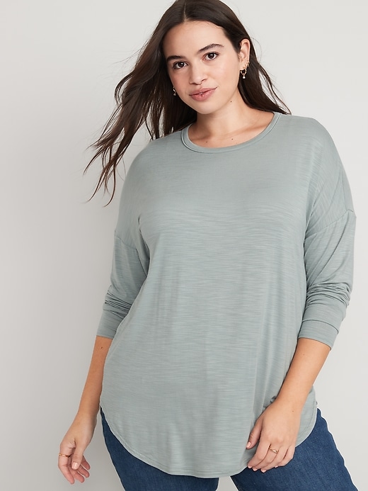 Image number 5 showing, Long-Sleeve Luxe Slub-Knit Tunic T-Shirt for Women