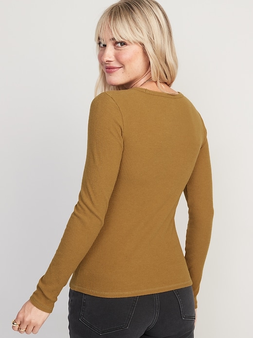 Image number 2 showing, Plush Long-Sleeve Rib-Knit Slim-Fit T-Shirt for Women
