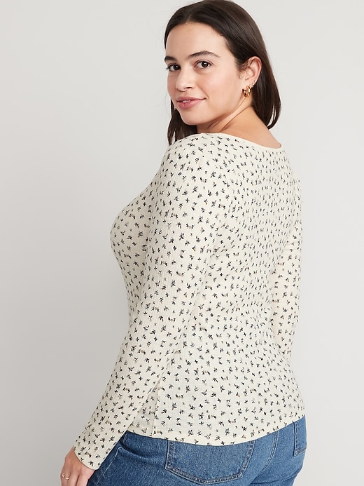 Long-Sleeve Floral Ribbed Slub-Knit Cinched-Front Top for Women | Old Navy