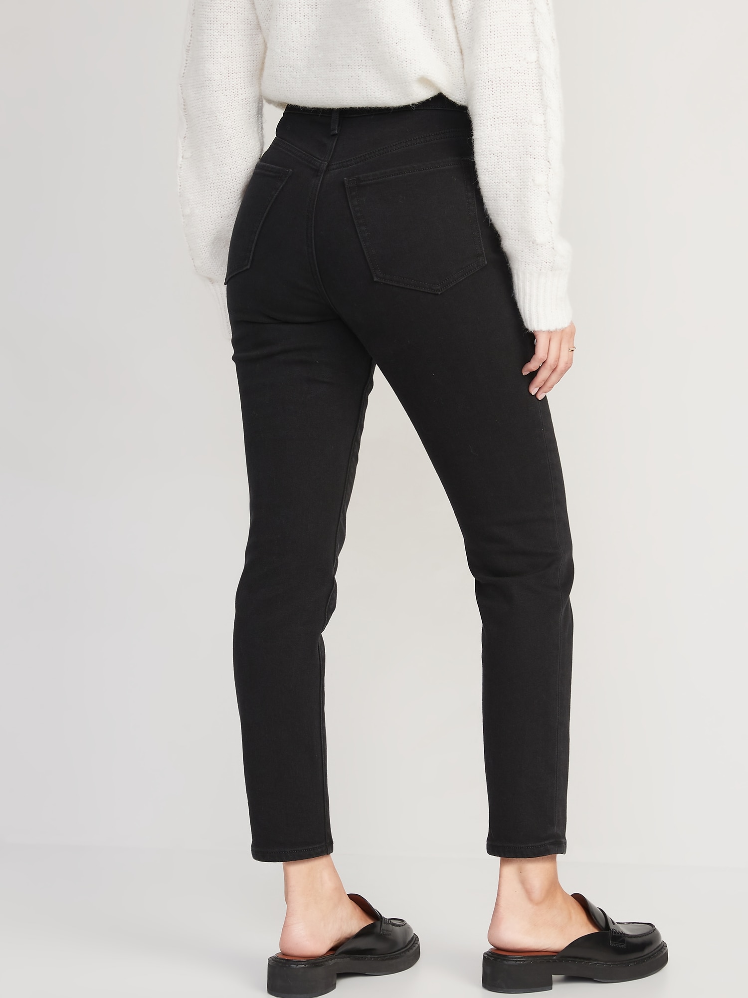 High-Waisted OG Straight Black-Wash Built-In Warm Ankle Jeans | Old Navy