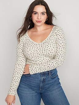 Ribbed Cinch Cropped Long Sleeve - White
